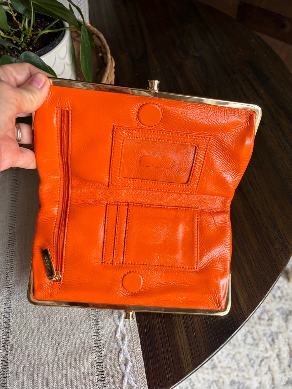 HOBO Lauren Clutch Orange Patent Frame Clutch - Picture 3 of 12
